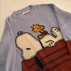 Zara gray oversized sweater featuring Snoopy and Woodstock - size small